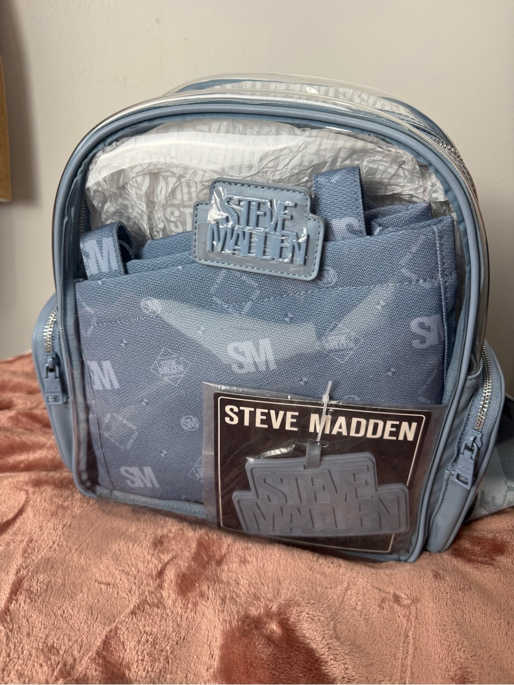 Steve Madden Light Blue Logo Backpack